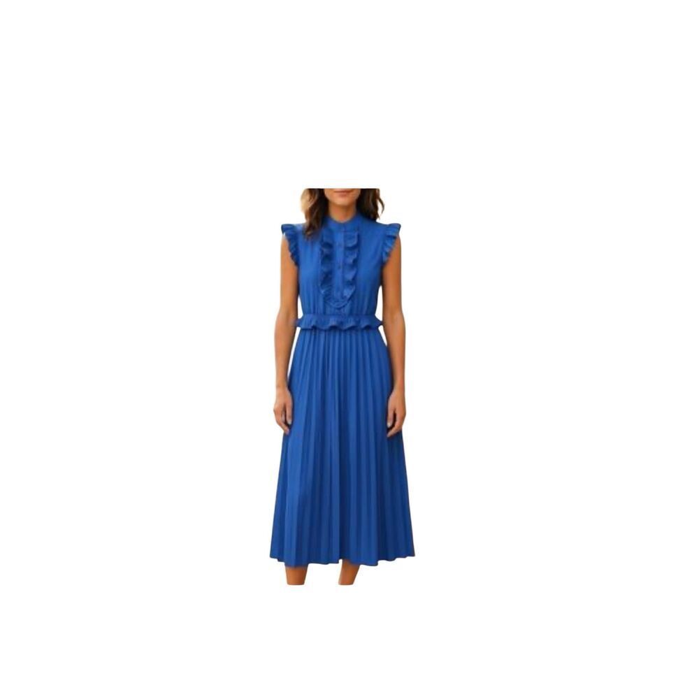 NWT Trish Scully Blue Ruffle Pleated Sleeveless Midi Dress Women's Size 10US